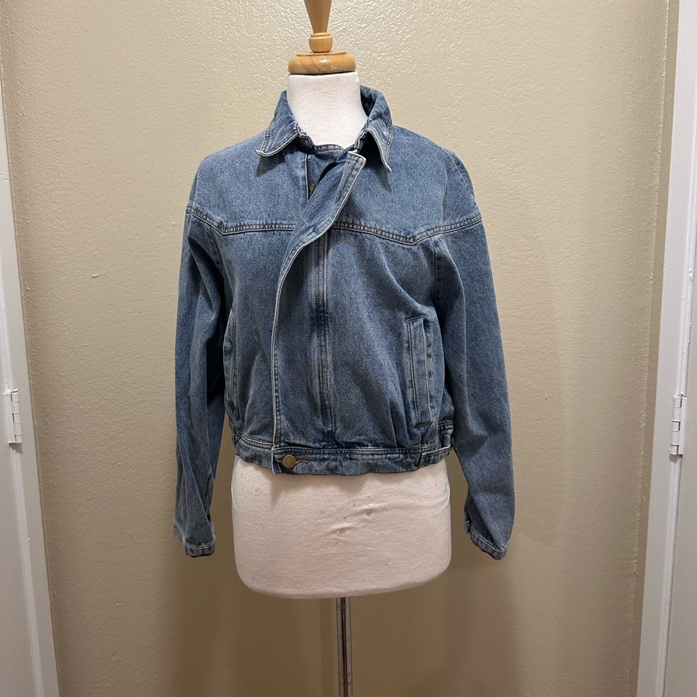 Retro Style Sage Denim Bomber Jacket